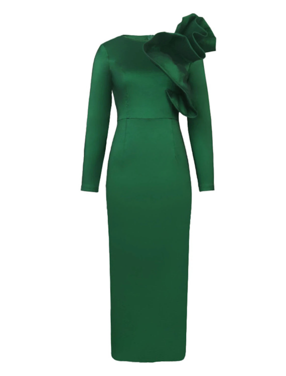 Weitese Femmes Grande Taille Vert Robe De Noël Courbe Robe De Soirée Couleur Unie Col Rond Manches Longues Hiver Automne Élégant Formelle Maxi Longue Robe De Soirée Robe De Soirée