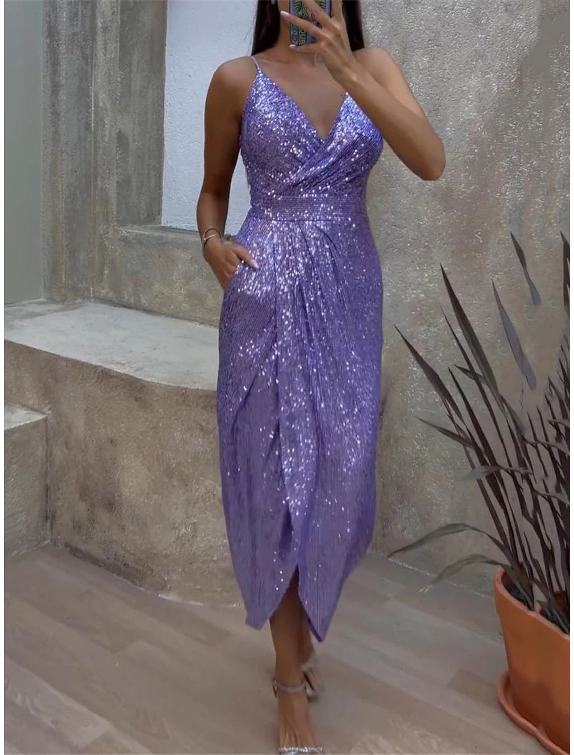 Women's Black Sequin Dress Prom Dress Party Dress Sparkly Dress Long Dress Maxi Dress Black Purple Sleeveless Sparkly Glitter Summer Spring Fall Spaghetti Strap Fashion Winter Dress Wedding