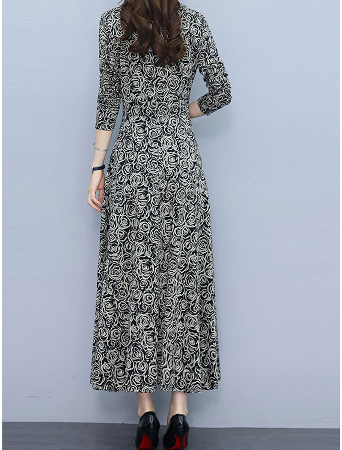Weitese Women's Prom Dress Party Dress Wedding Guest Dress Long Dress Maxi Dress White Red Long Sleeve Floral Print Summer Spring Fall V Neck Elegant Wedding Guest Evening Party Vacation
