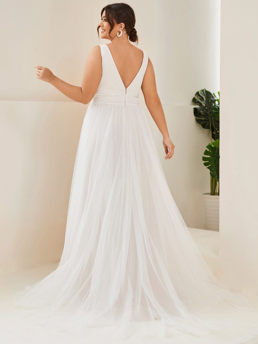 Robe de mariée trapèze taille empire Weitese, grande taille, sans manches, en dentelle transparente