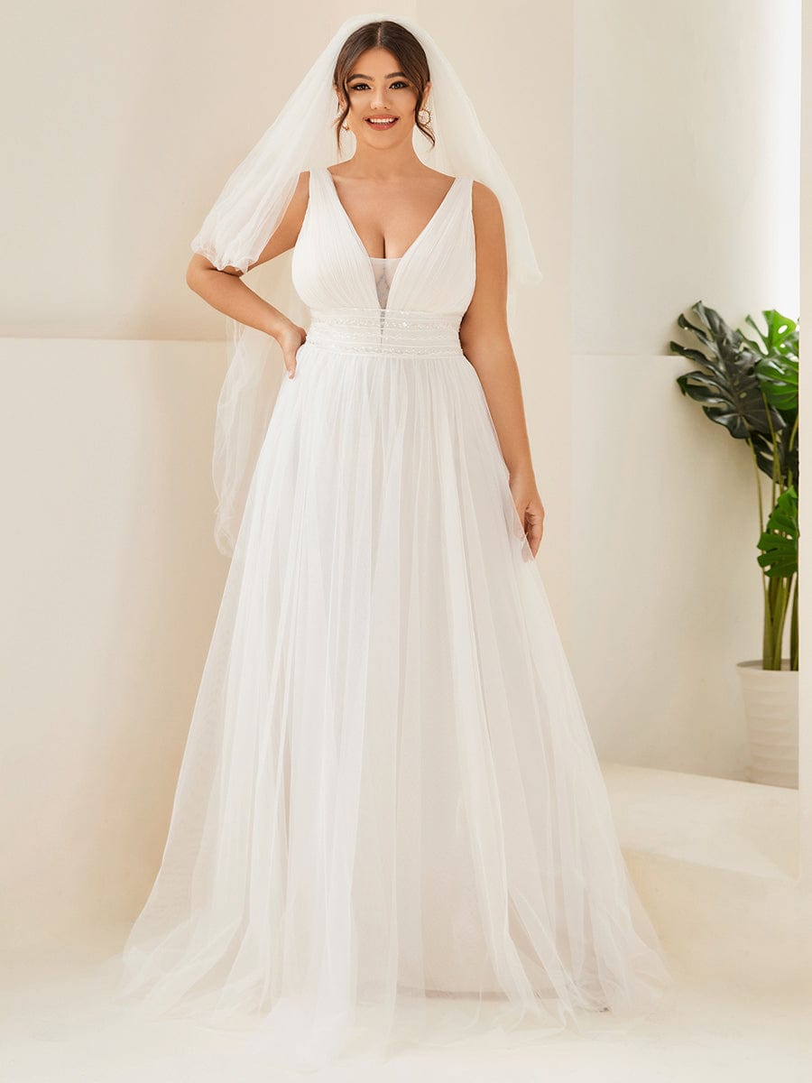 Robe de mariée trapèze taille empire Weitese, grande taille, sans manches, en dentelle transparente