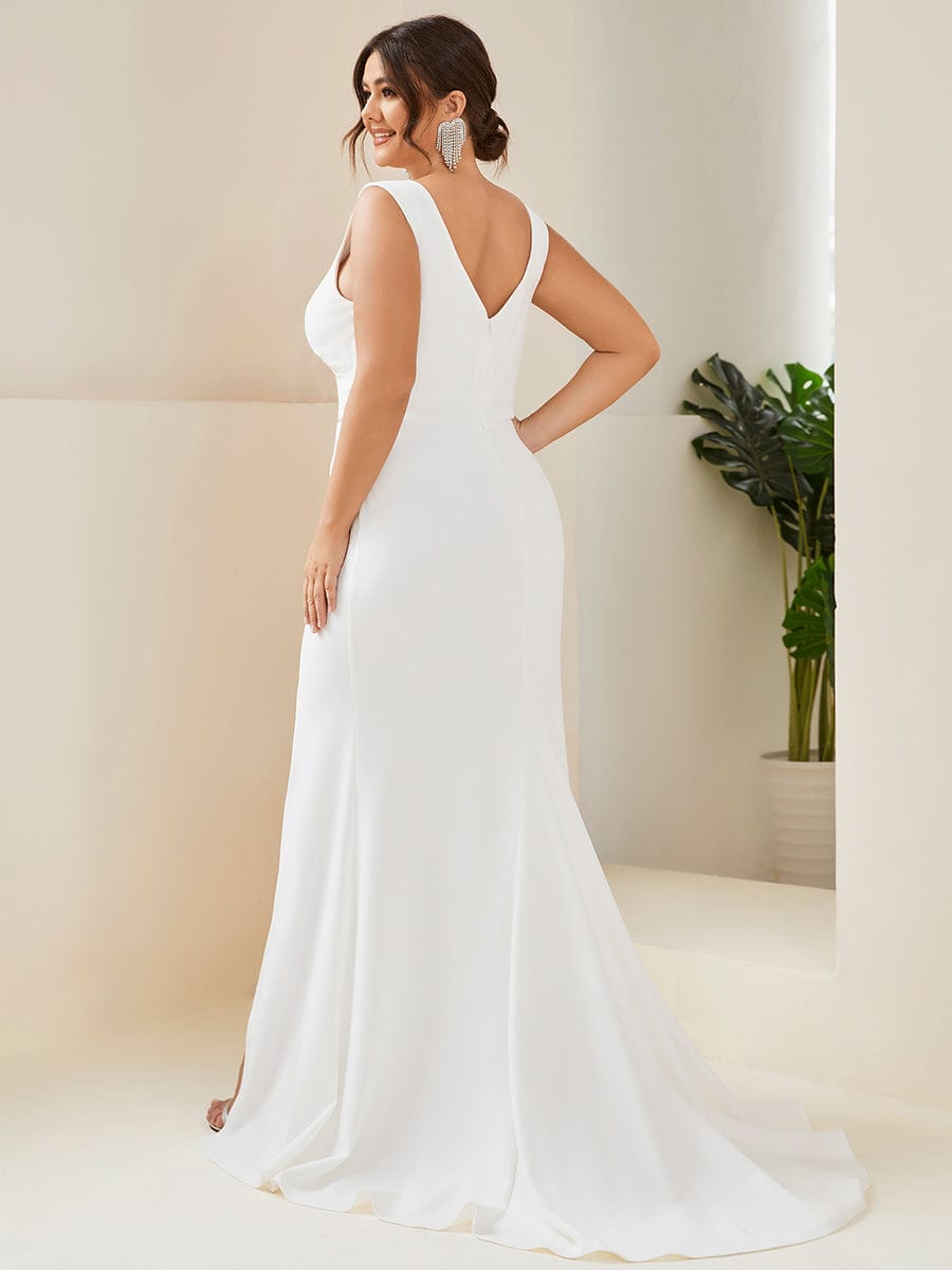 Robe de mariée simple grande taille Weitese, décolleté en V profond, sans manches, à volants hauts, sans voile