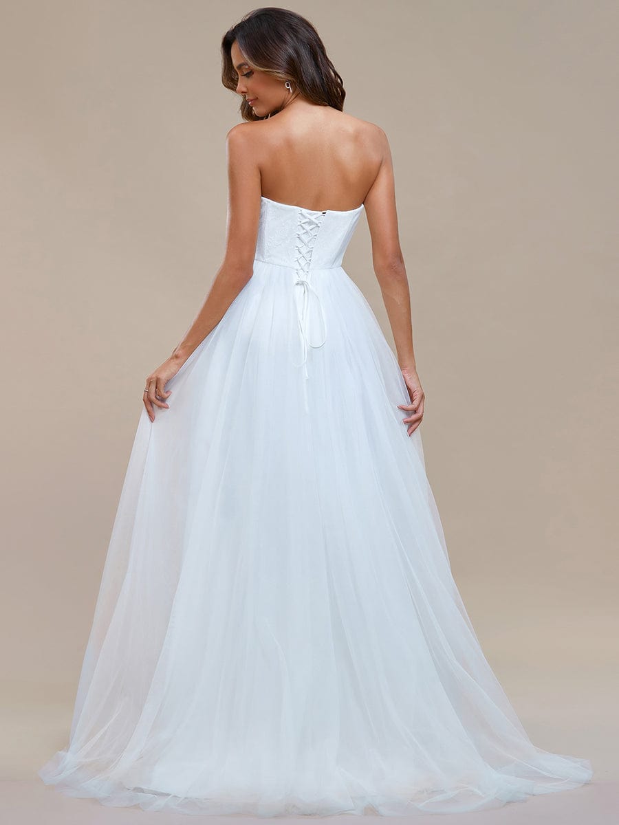 Weitese Romantic Back-laced Adjustable Strapless A-Line Tulle Wedding Dress/No Veils