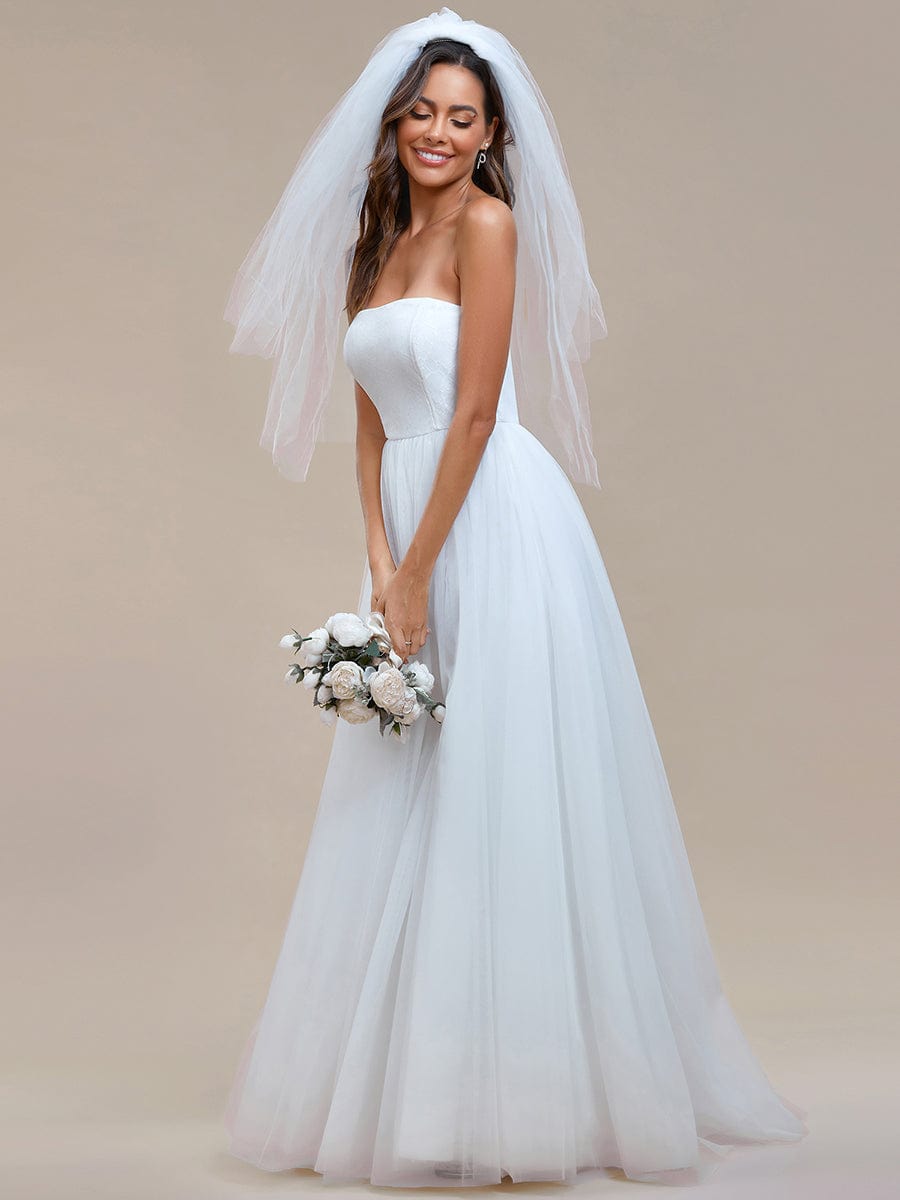 Weitese Romantic Back-laced Adjustable Strapless A-Line Tulle Wedding Dress/No Veils