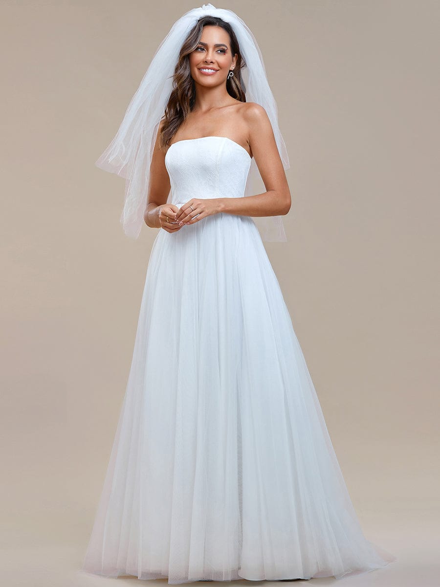 Weitese Romantic Back-laced Adjustable Strapless A-Line Tulle Wedding Dress/No Veils