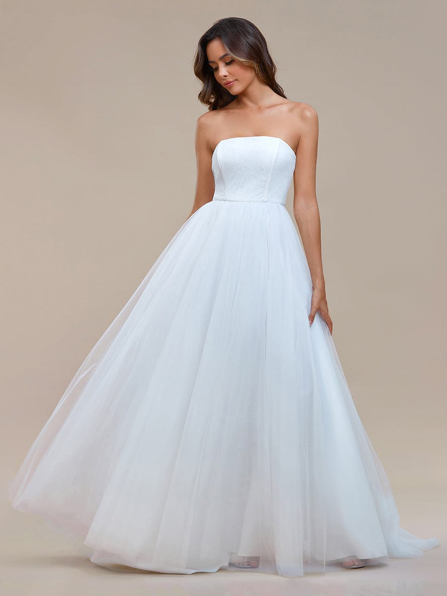Weitese Romantic Back-laced Adjustable Strapless A-Line Tulle Wedding Dress/No Veils