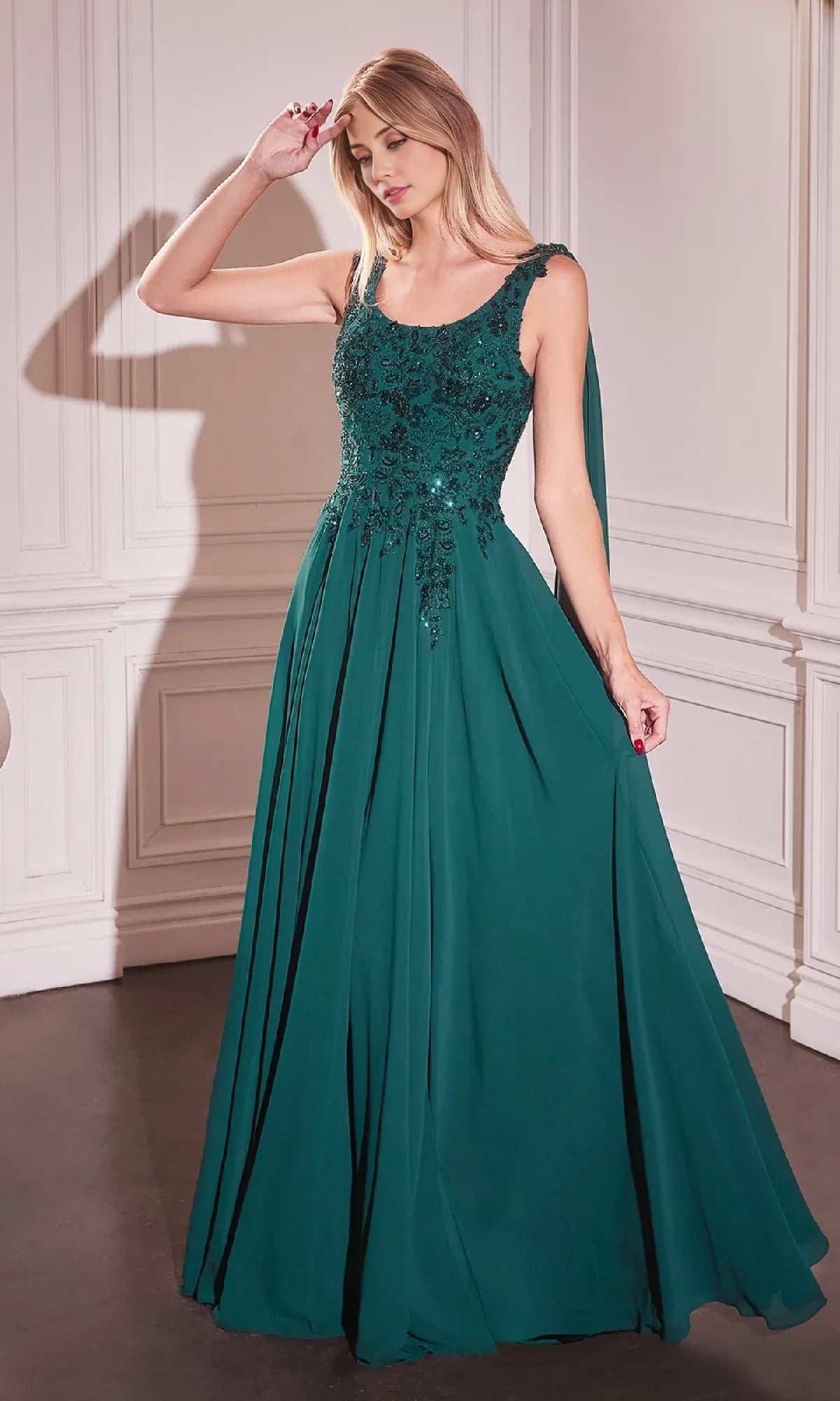 Weitese Dress Shoulder Sash Long Formal Dress Floor-Length A-Line Cowl Back Mother of the Bride Dress