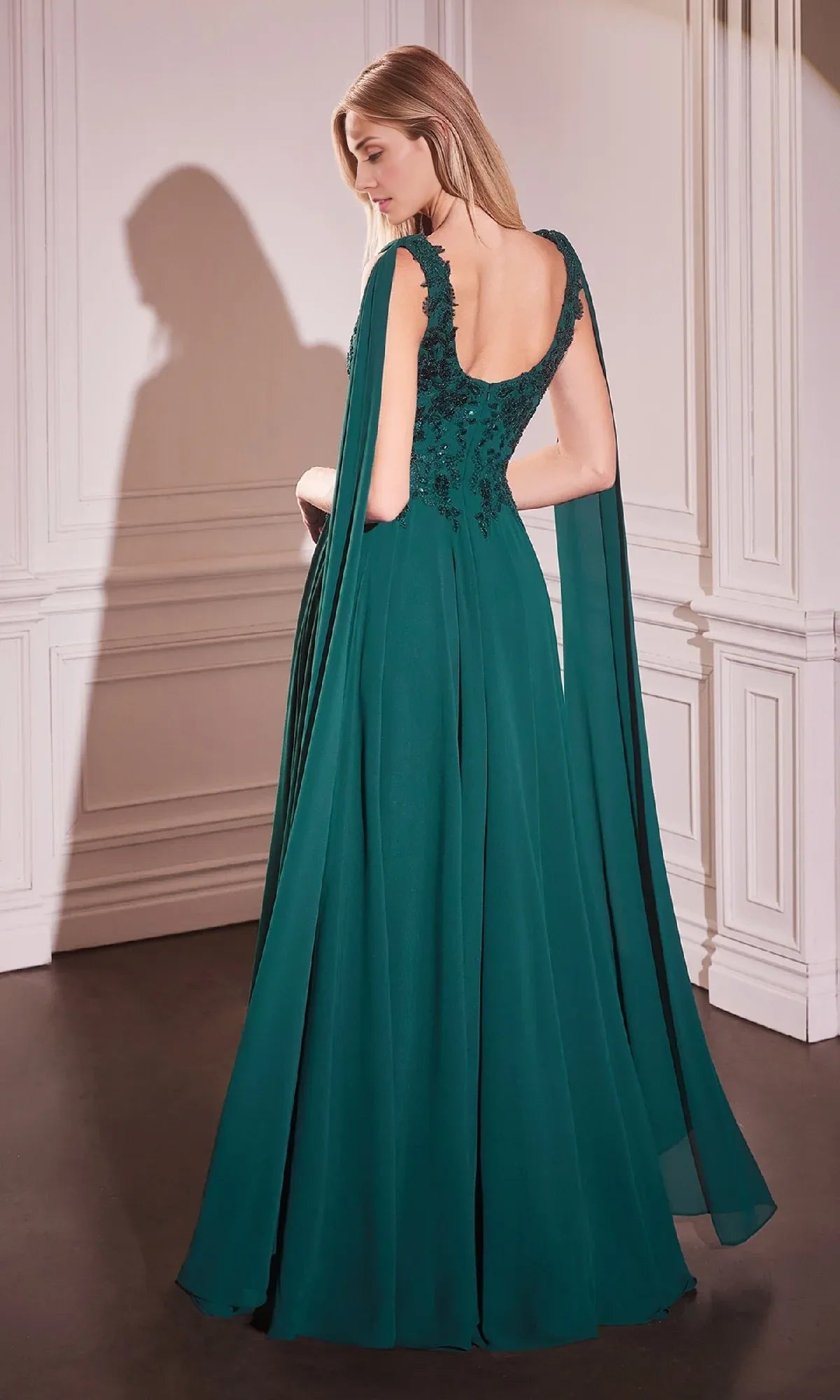 Weitese Dress Shoulder Sash Long Formal Dress Floor-Length A-Line Cowl Back Mother of the Bride Dress