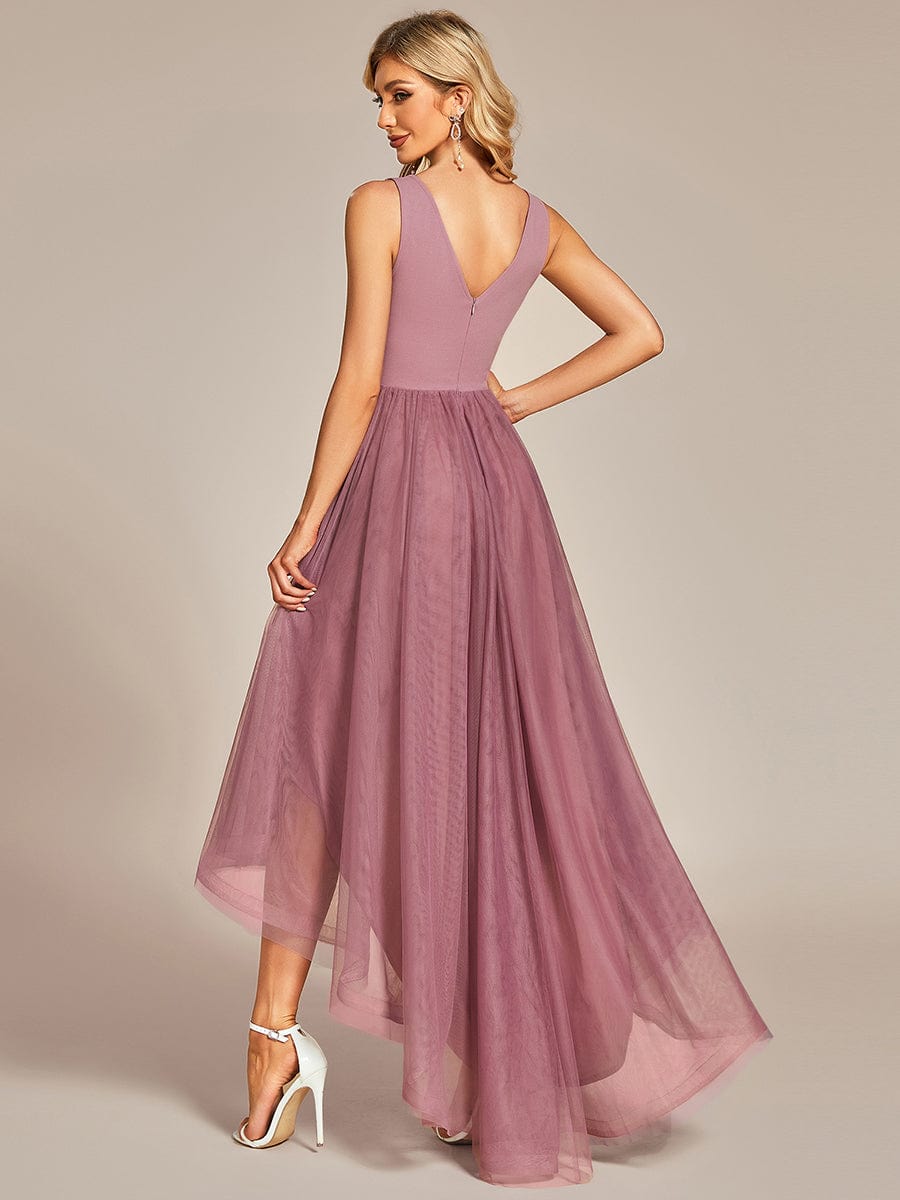 Weitese Sleeveless Tulle High Low Prom Dress with Waist Chain