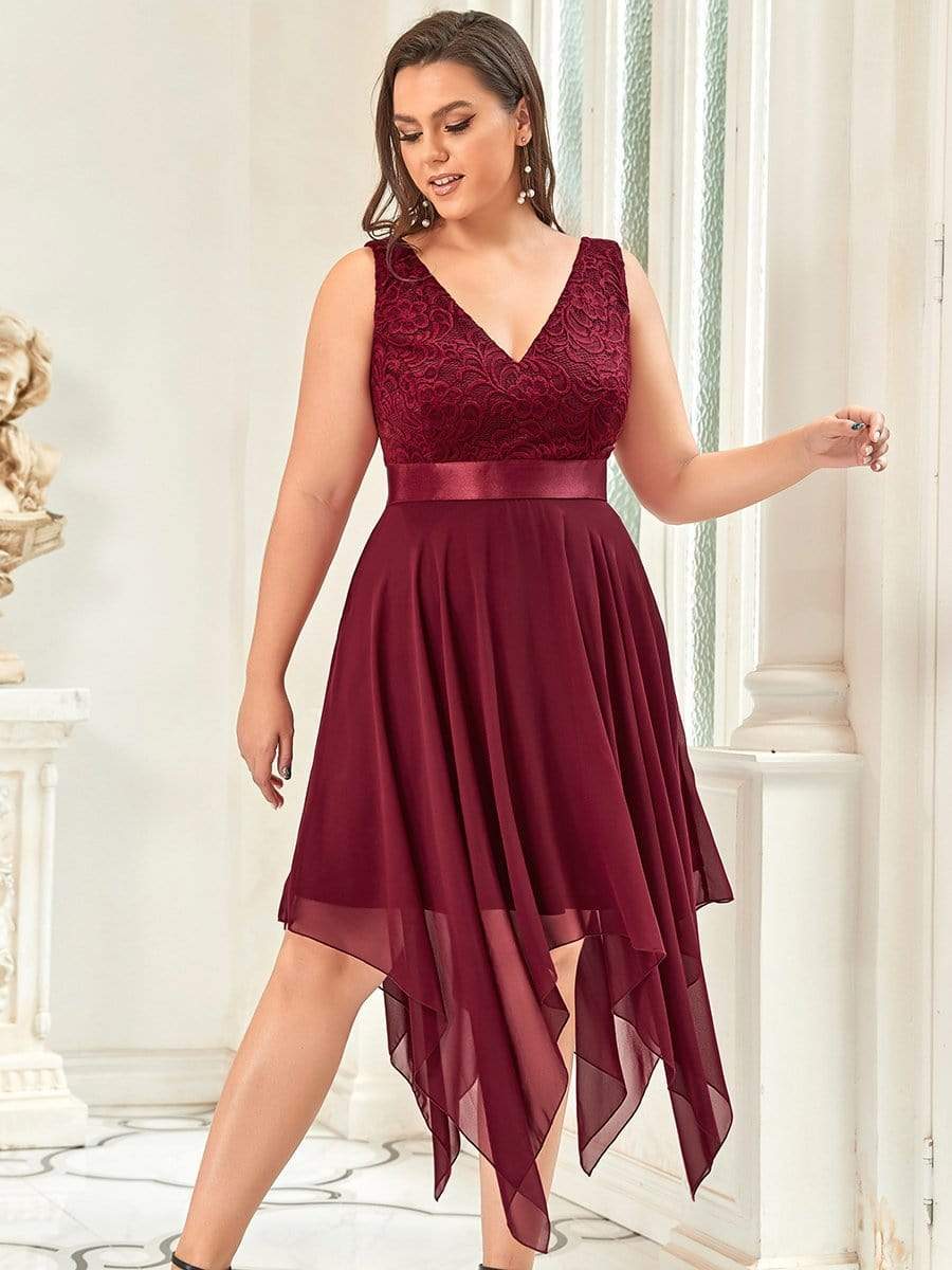 Superbe robe de bal en dentelle à col en V grande taille Weitese pour femme