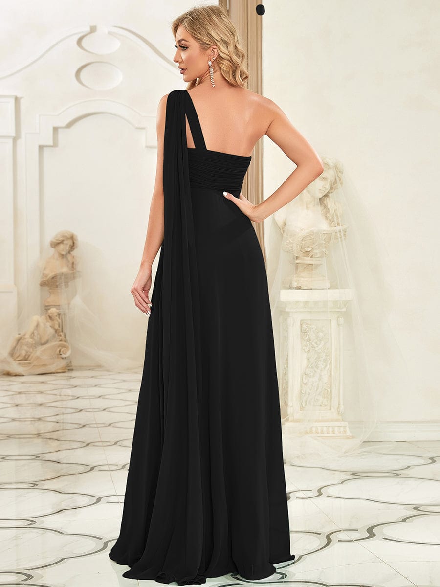 Weitese Pleated One Shoulder Long Chiffon Formal Evening Dress
