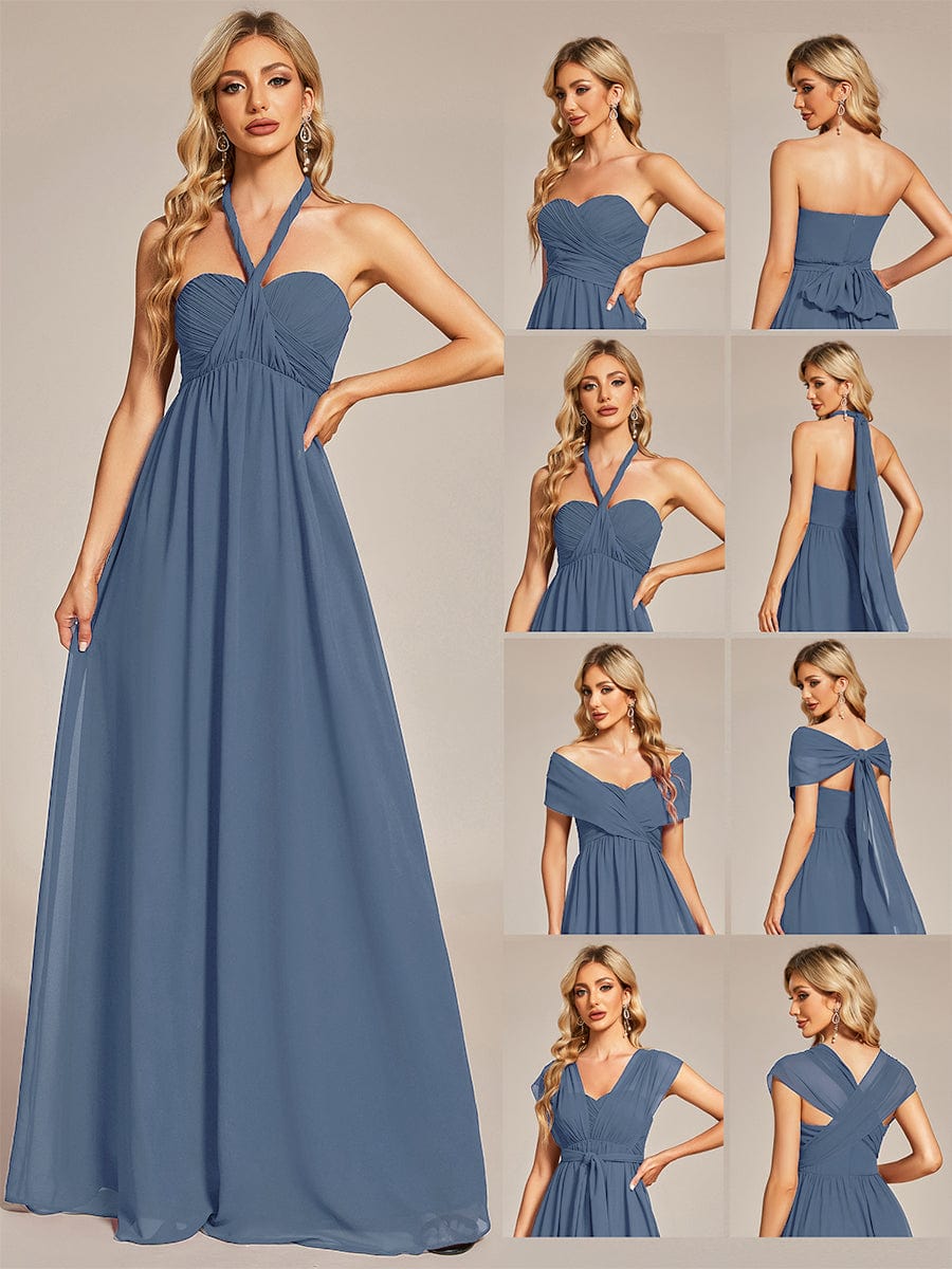 Weitese Convertible Chiffon Pleated Strapless Tie-Waist Bridesmaid Dress