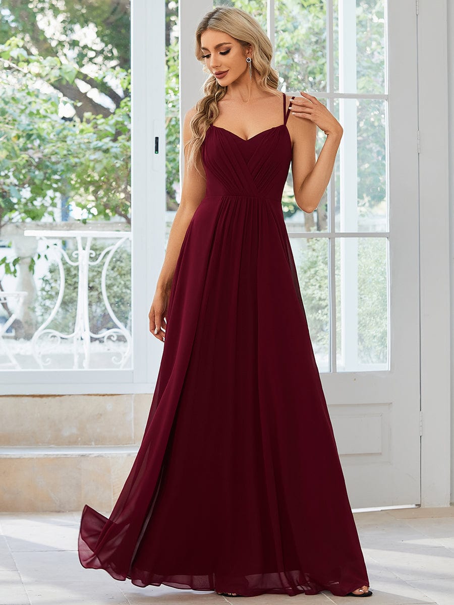 Weitese Convertible Chiffon Lace Open Back Spaghetti Straps Bridesmaid Dress