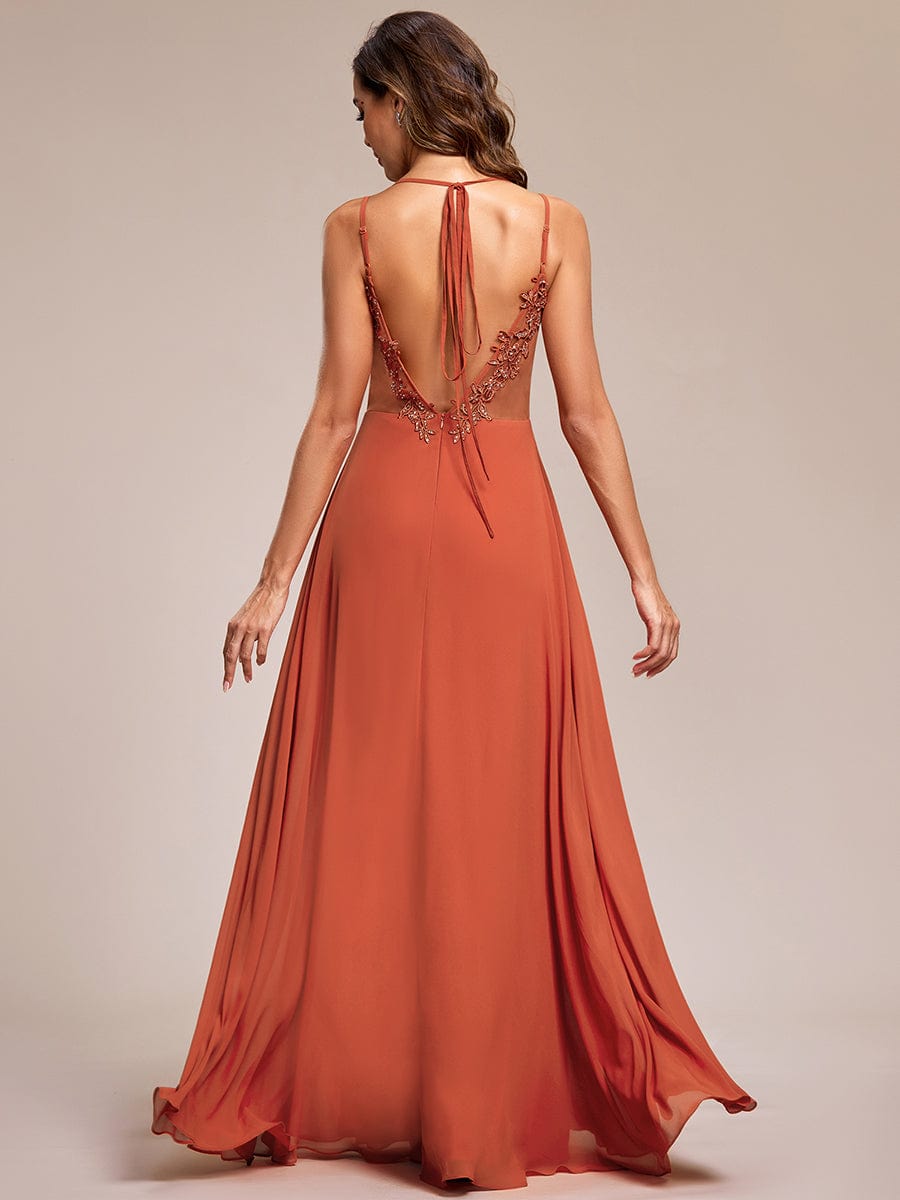 Weitese Convertible Chiffon Lace Open Back Spaghetti Straps Bridesmaid Dress