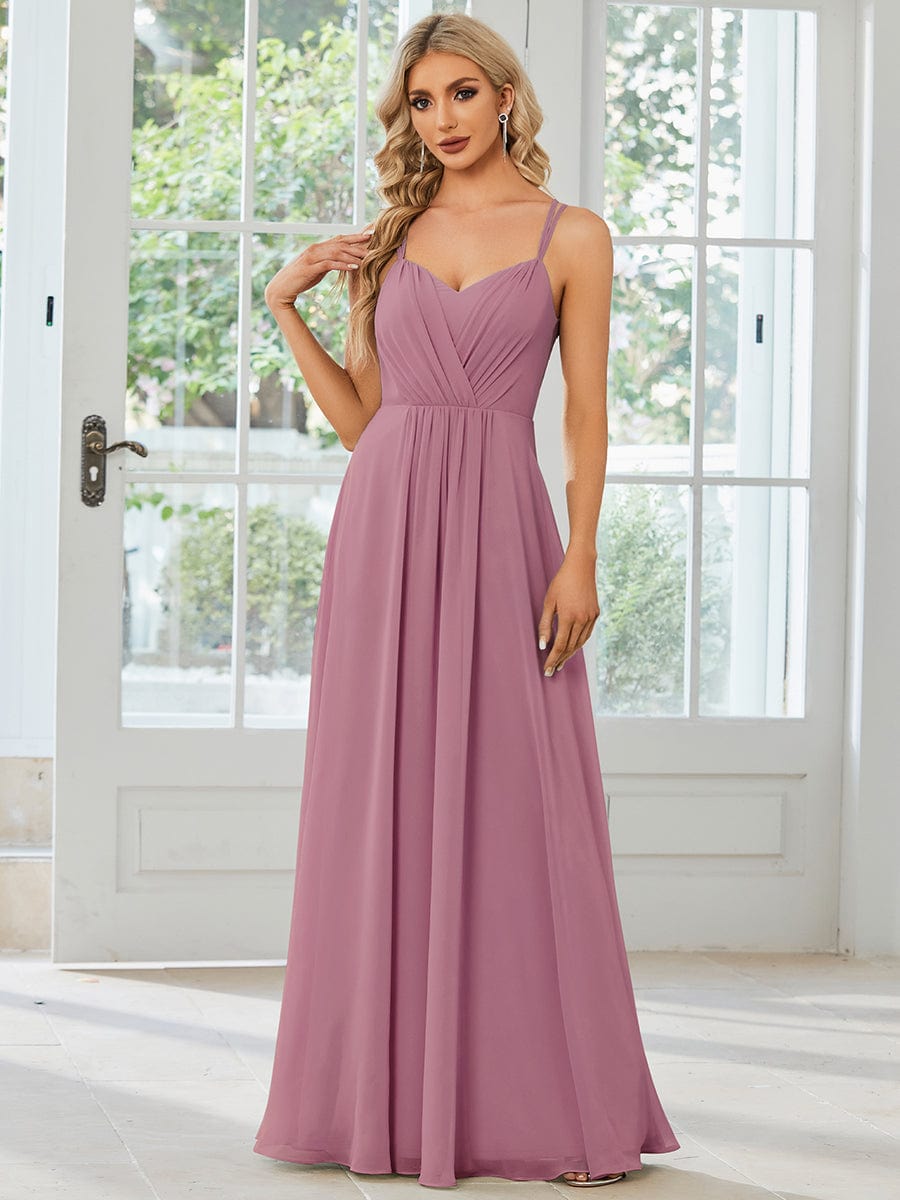 Weitese Convertible Chiffon Lace Open Back Spaghetti Straps Bridesmaid Dress