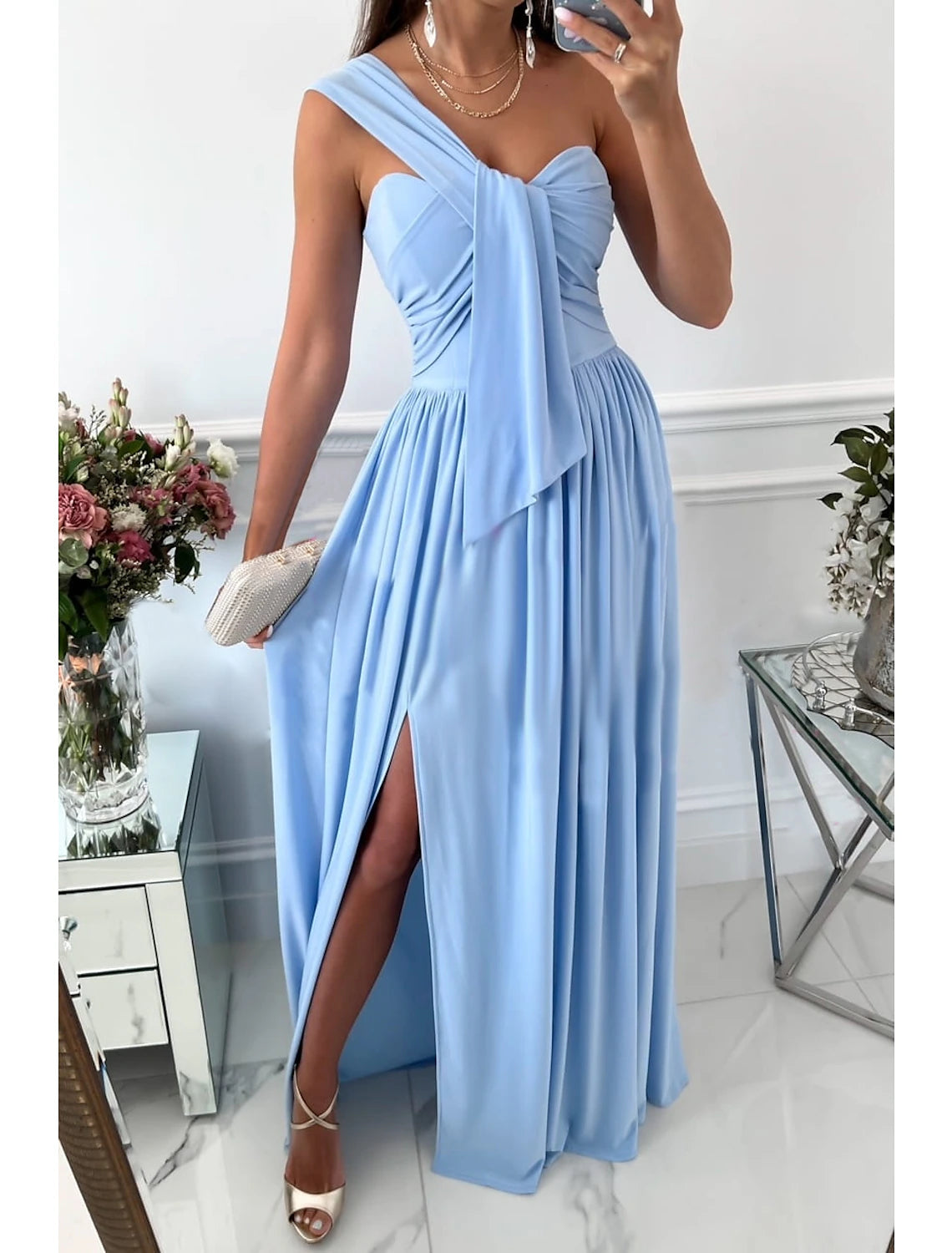 Vestidos de fiesta Vestido largo Vestido maxi Rosa claro Verde Negro Sin mangas Color puro Sin espalda Primavera Verano Sin tirantes