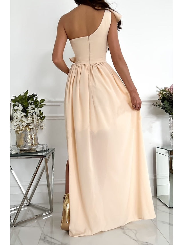 Vestidos de fiesta Vestido swing Vestido largo Vestido maxi Vino rojo Verde Sin mangas Color puro Patchwork Verano Primavera Hombros descubiertos Elegante Invitada de boda