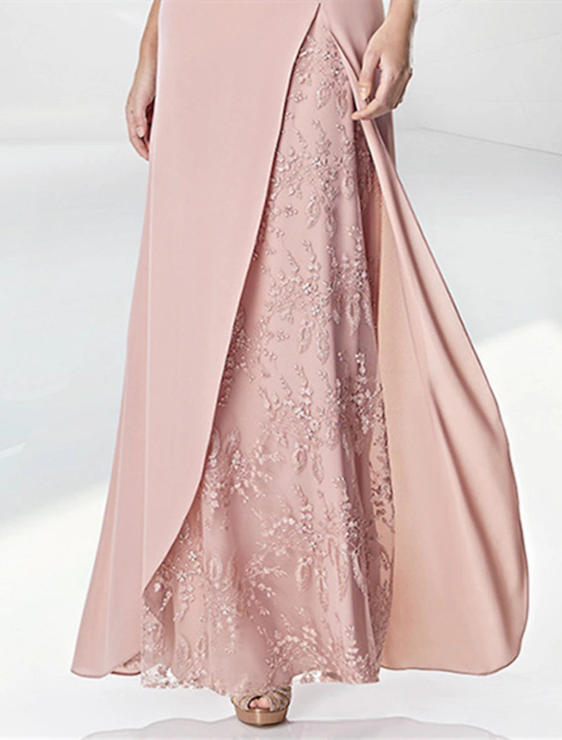 Weitese A-Line Evening Gown Elegant Dress Formal Floor Length 3/4 Length Sleeve V Neck Fall Wedding Guest Chiffon with Embroidery