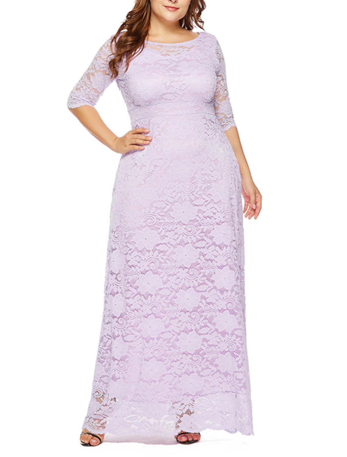 Robe de Noël verte grande taille pour femme, robe de soirée en dentelle, col rond, manches 3/4, robe de bal, robe longue, robe de soirée, robe de tous les jours