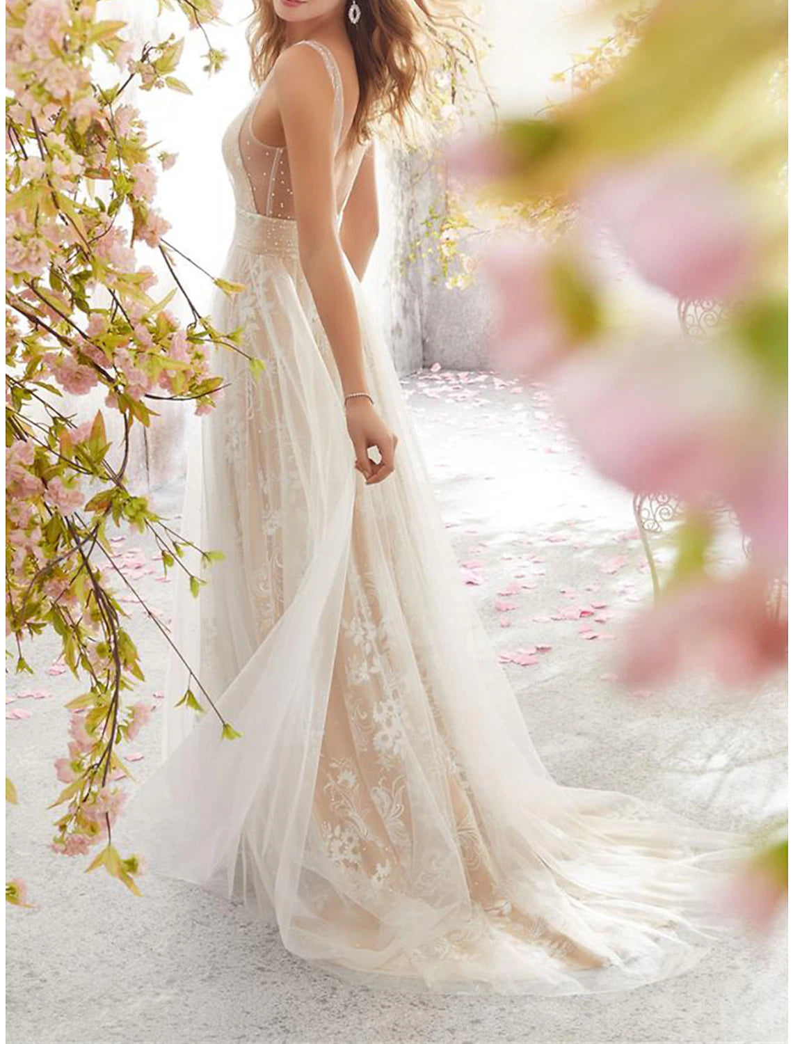 Women's Prom Dress Party Dress Lace Dress Long Dress Maxi Dress White Sleeveless Floral Lace Spring Fall Winter V Neck Fashion Winter Dress Wedding Guest Birthday