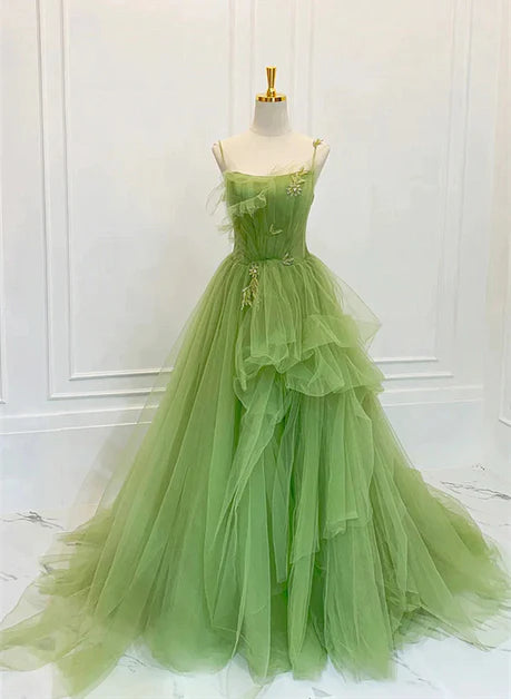 Vestido de fiesta de encaje de tul verde