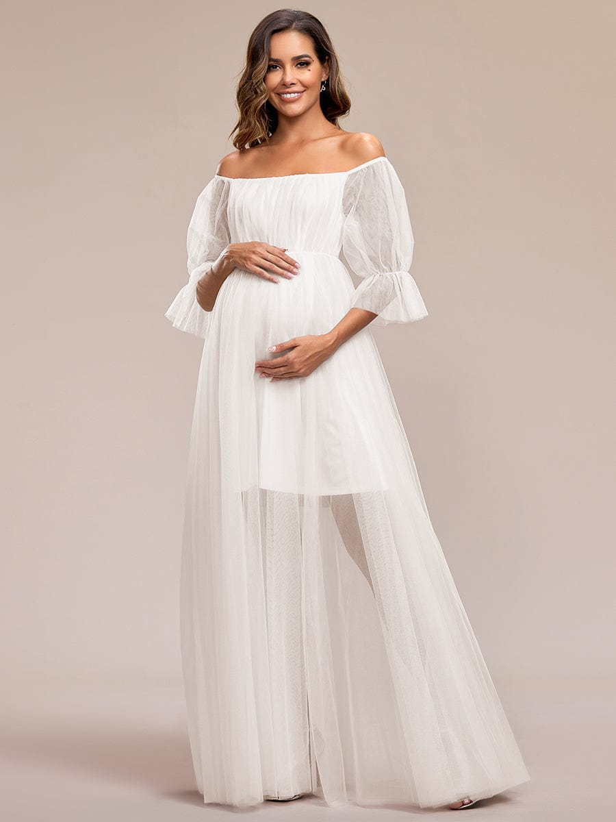Vestido maxi de maternidad con falda doble y hombros descubiertos de Weitese