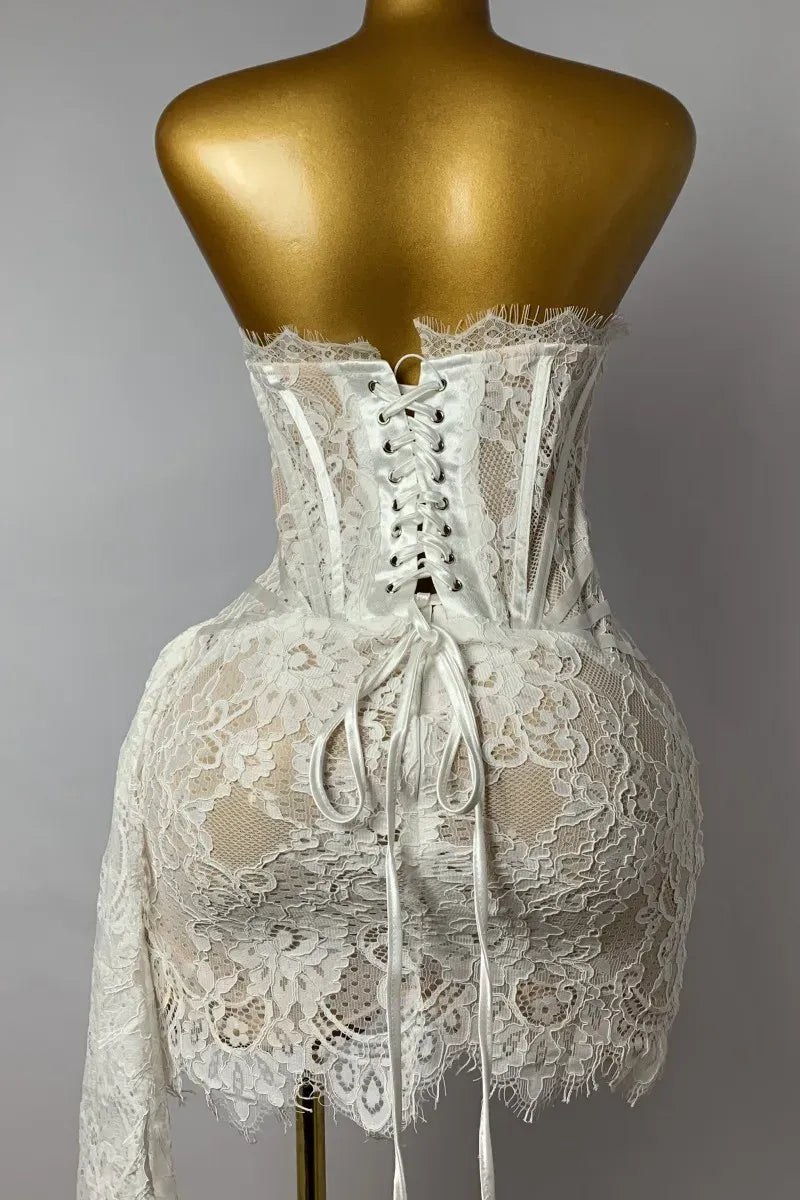 Edgy Sheath Strapless Corset Lace Mini Wedding Dress