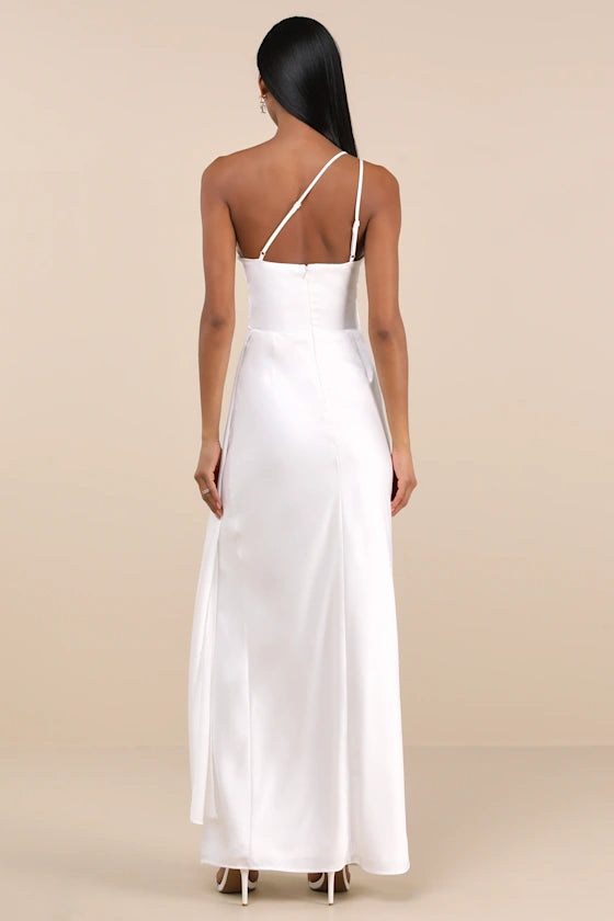 Vestido elegante Weitese de satén verde oliva, largo, de un solo hombro, vestido de noche, tubo, sin mangas, cuello irregular, vestido de fiesta. 