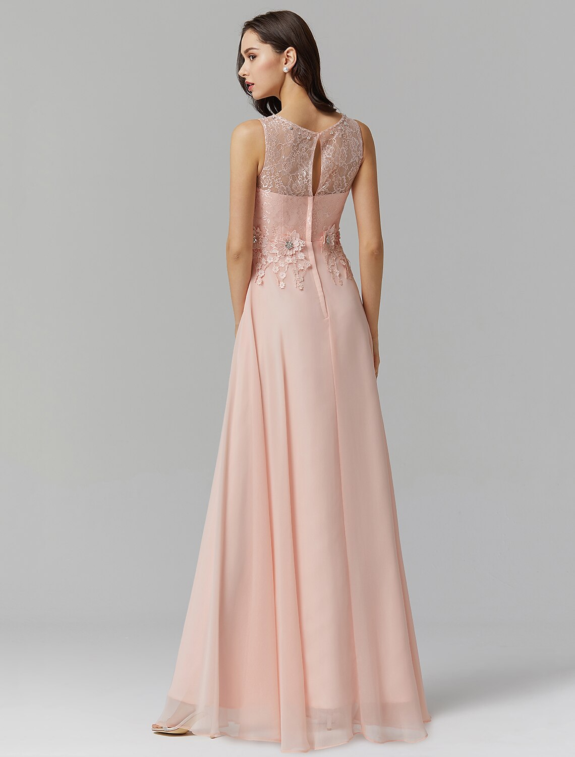 Back view of the Weitese A-Line Empire dress with intricate appliques.