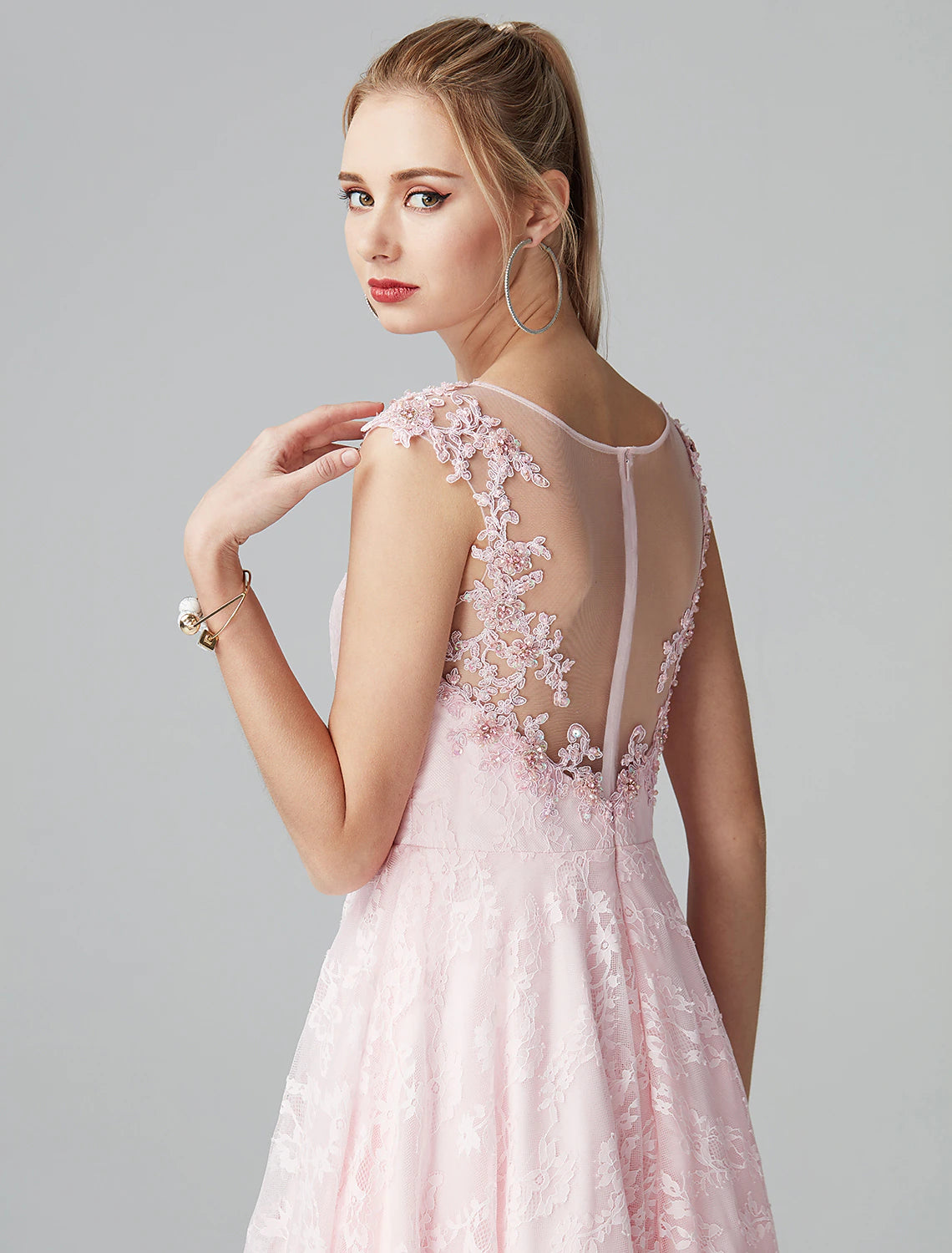 Flat lay of Weitese A-Line short sleeve floral lace dress.