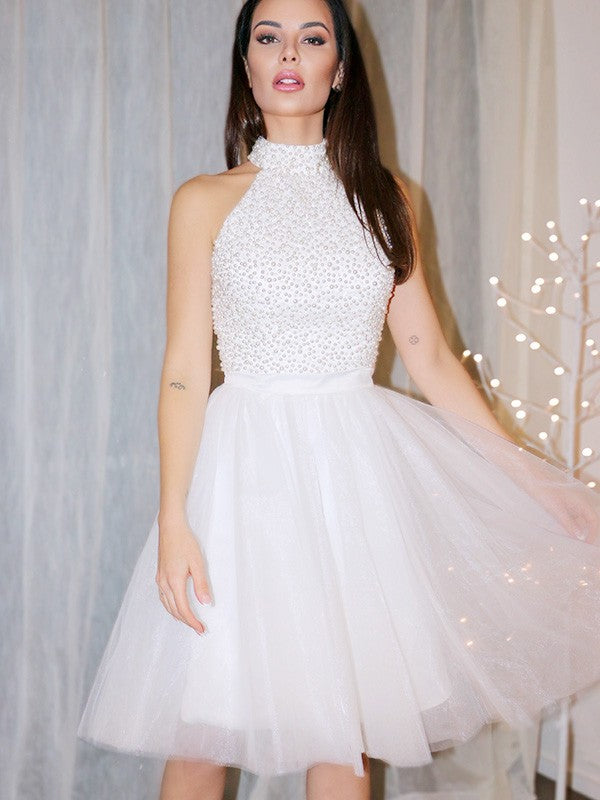 Model wearing Weitese A-Line mini dress, showcasing full silhouette.