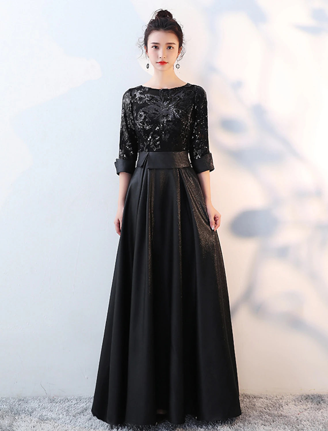 Side profile of the A-line bridesmaid dress, highlighting the elegant silhouette.