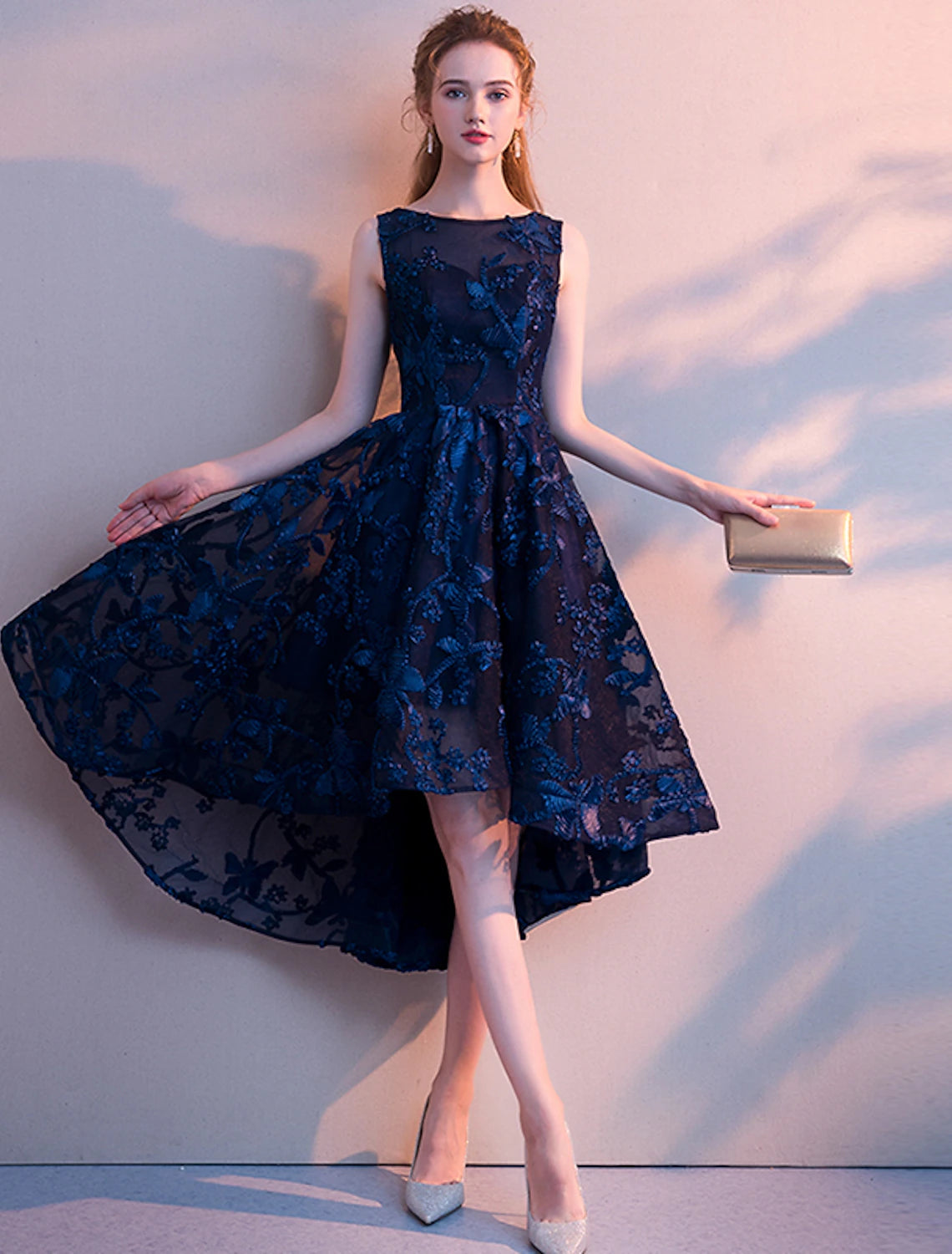 Full view of the elegant A-Line homecoming dress.