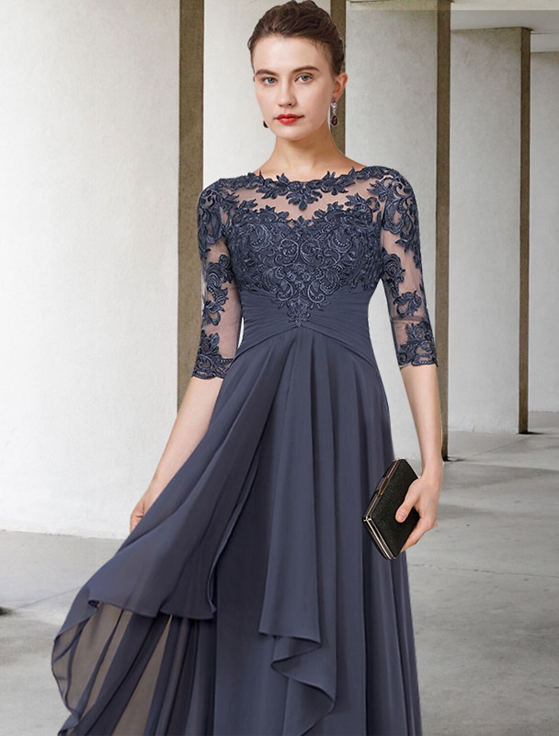 Back view of the floor-length A-line mother of the bride dress.