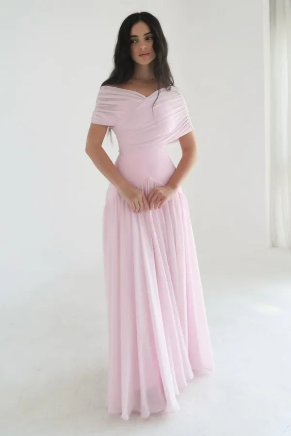 Elegant A-Line Off-The-Shoulder Sleeveless Backless Maxi Evening Dress