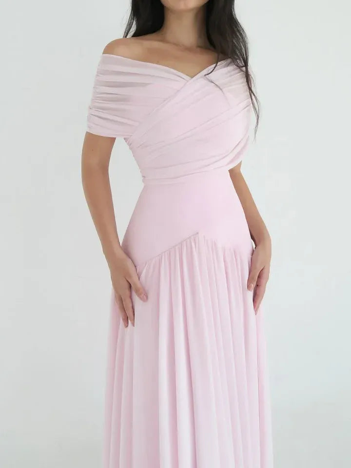 Elegant A-Line Off-The-Shoulder Sleeveless Backless Maxi Evening Dress