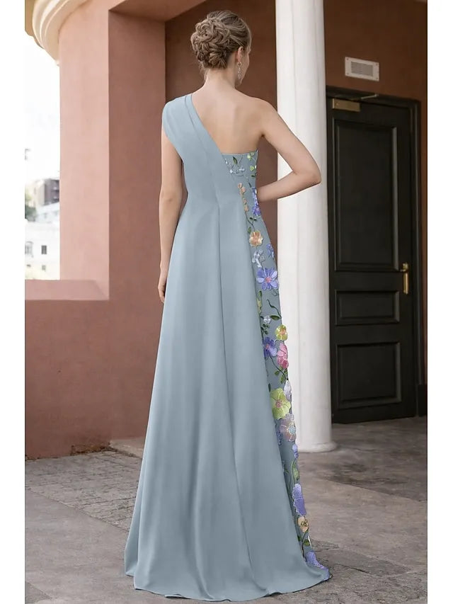 Elegant A-Line One Shoulder 3D Floral Maxi Dress