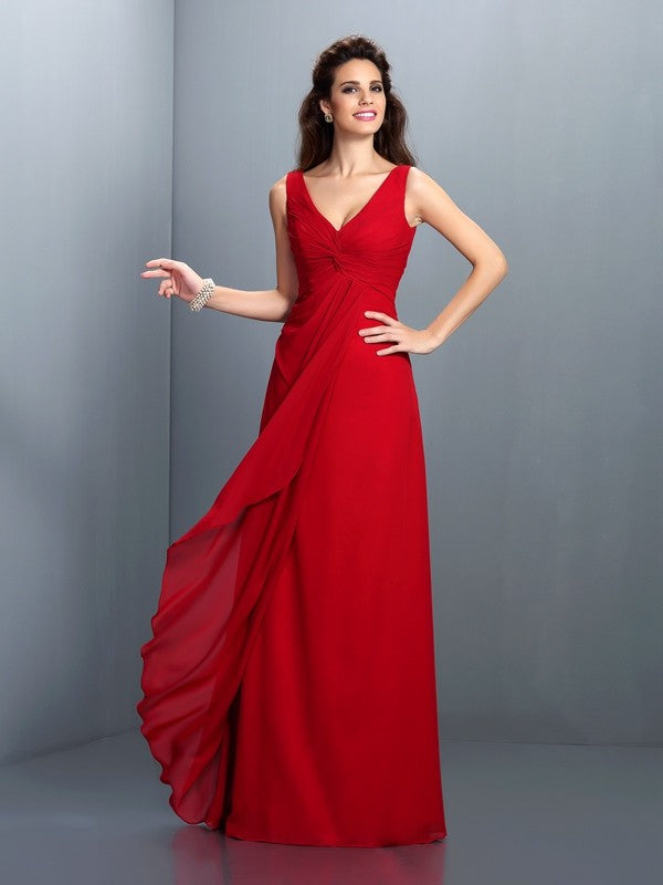 Full-length view of a Weitese A-Line Princess chiffon bridesmaid dress with delicate straps and pleats.