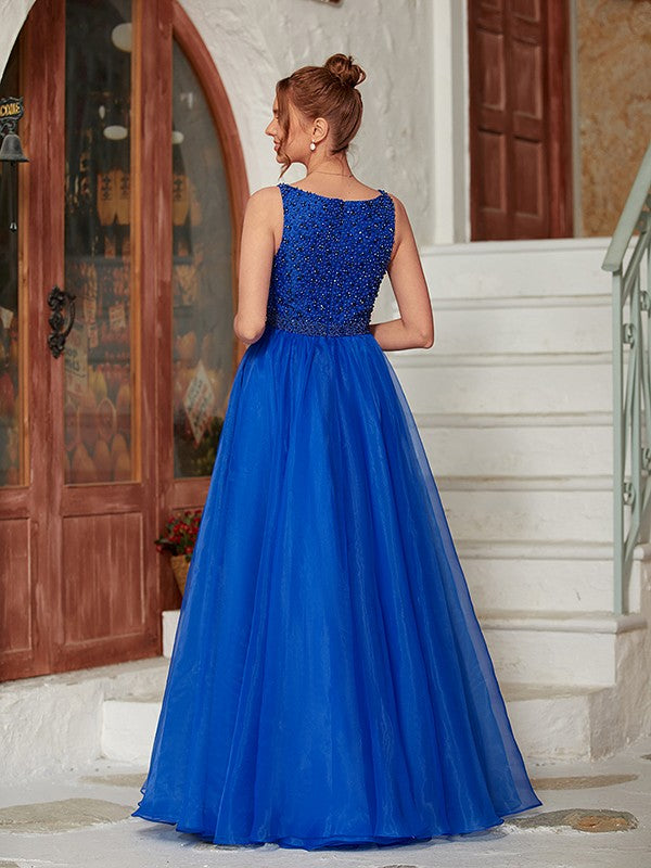 Back view of the Weitese A-line organza formal gown.