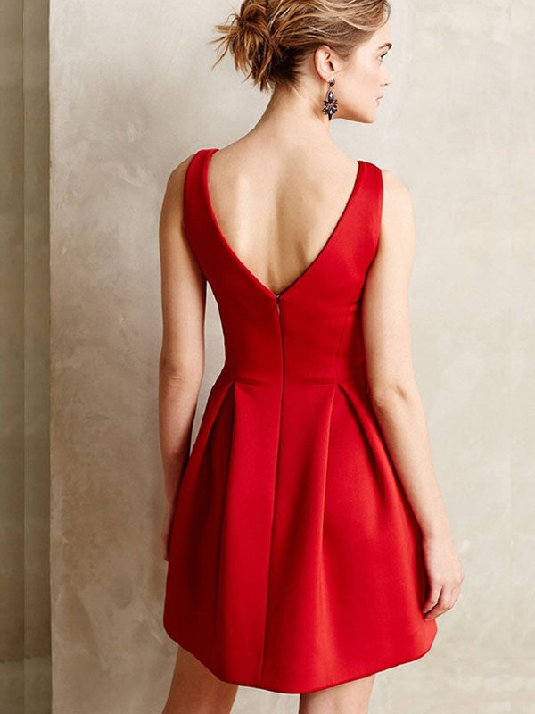 Back view of a woman in a sleeveless Weitese satin party dress.