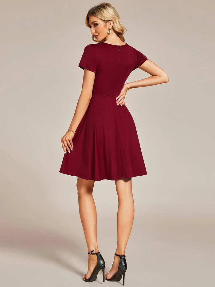 Close-up of the rhinestone neckline on the Weitese A-line mini dress.