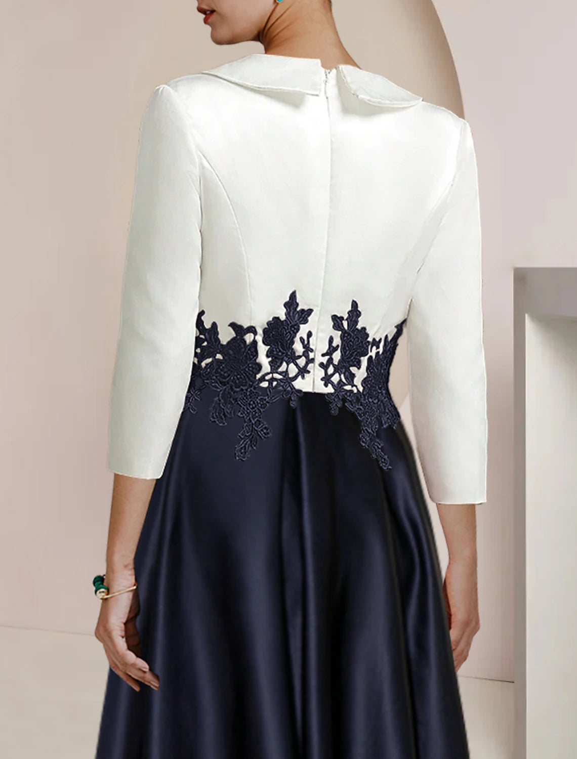 Full length view of the Weitese A-Line dress, showcasing its elegant drape.
