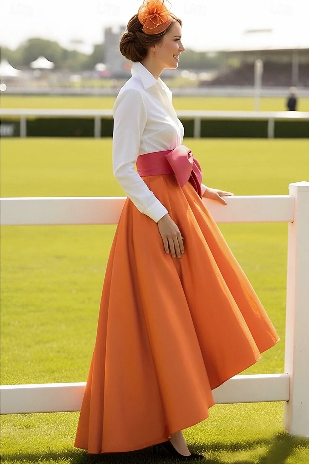 Elegant A-Line Shirt Collar Long Sleeve High Low Formal Dress