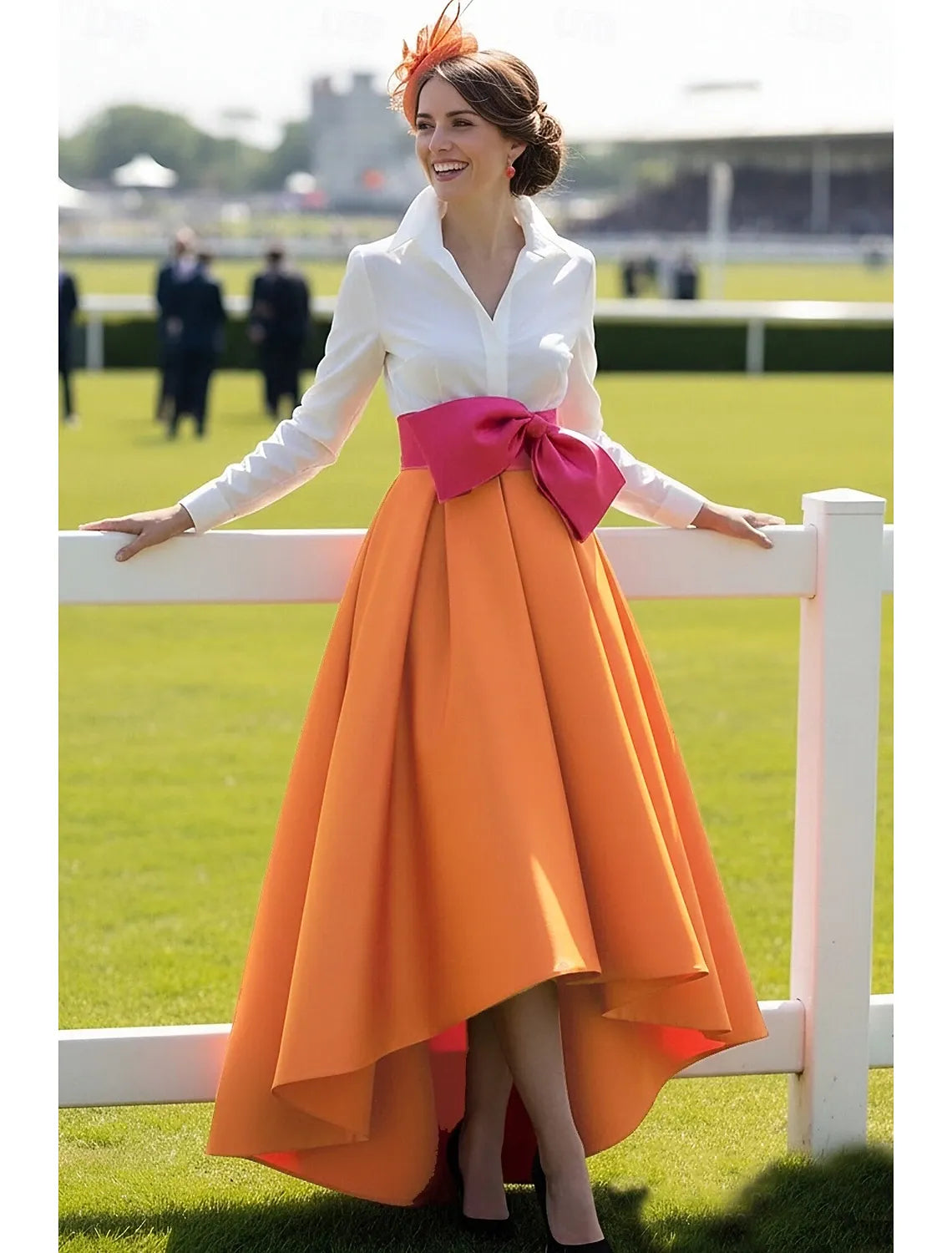 Elegant A-Line Shirt Collar Long Sleeve High Low Formal Dress