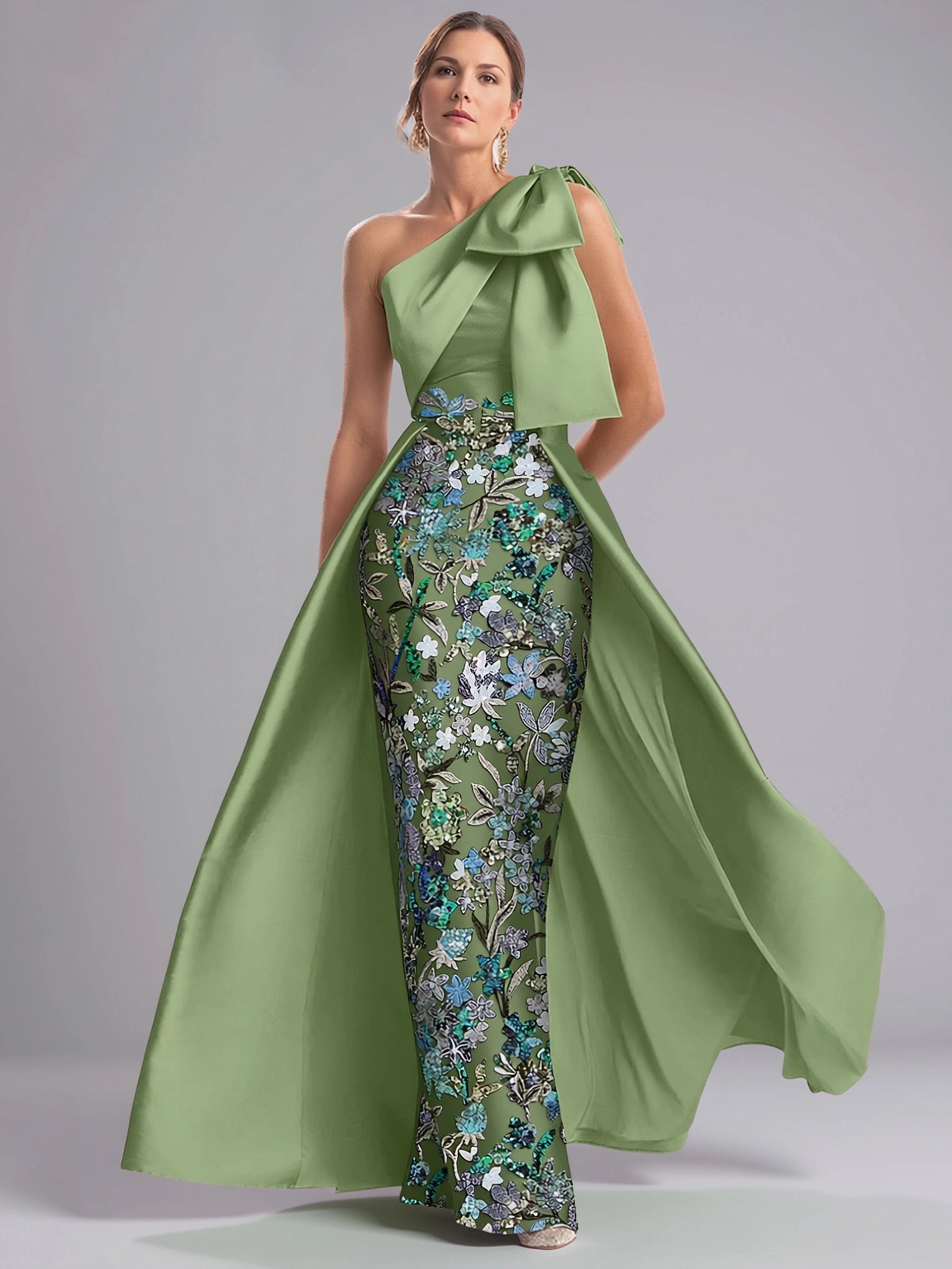 Elegant A-Line Sleeveless One Shoulder Satin Slit Floor-Length Mother Of The Bride Dress