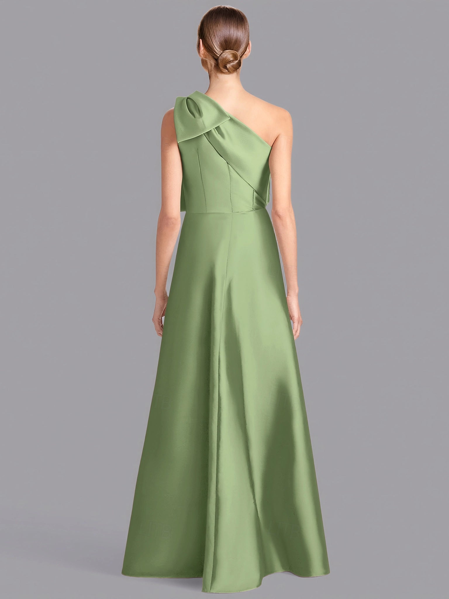 Elegant A-Line Sleeveless One Shoulder Satin Slit Floor-Length Mother Of The Bride Dress