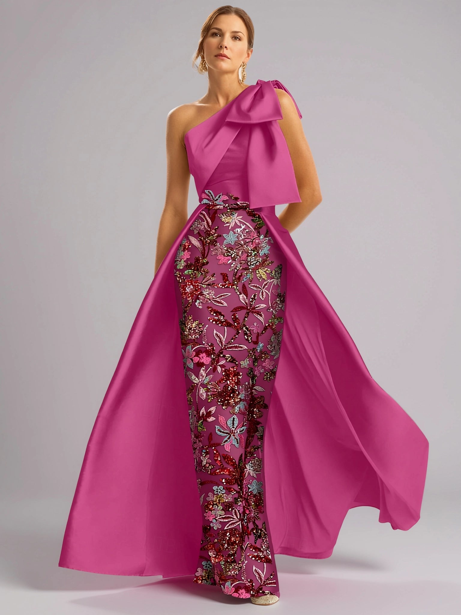 Elegant A-Line Sleeveless One Shoulder Satin Slit Floor-Length Mother Of The Bride Dress