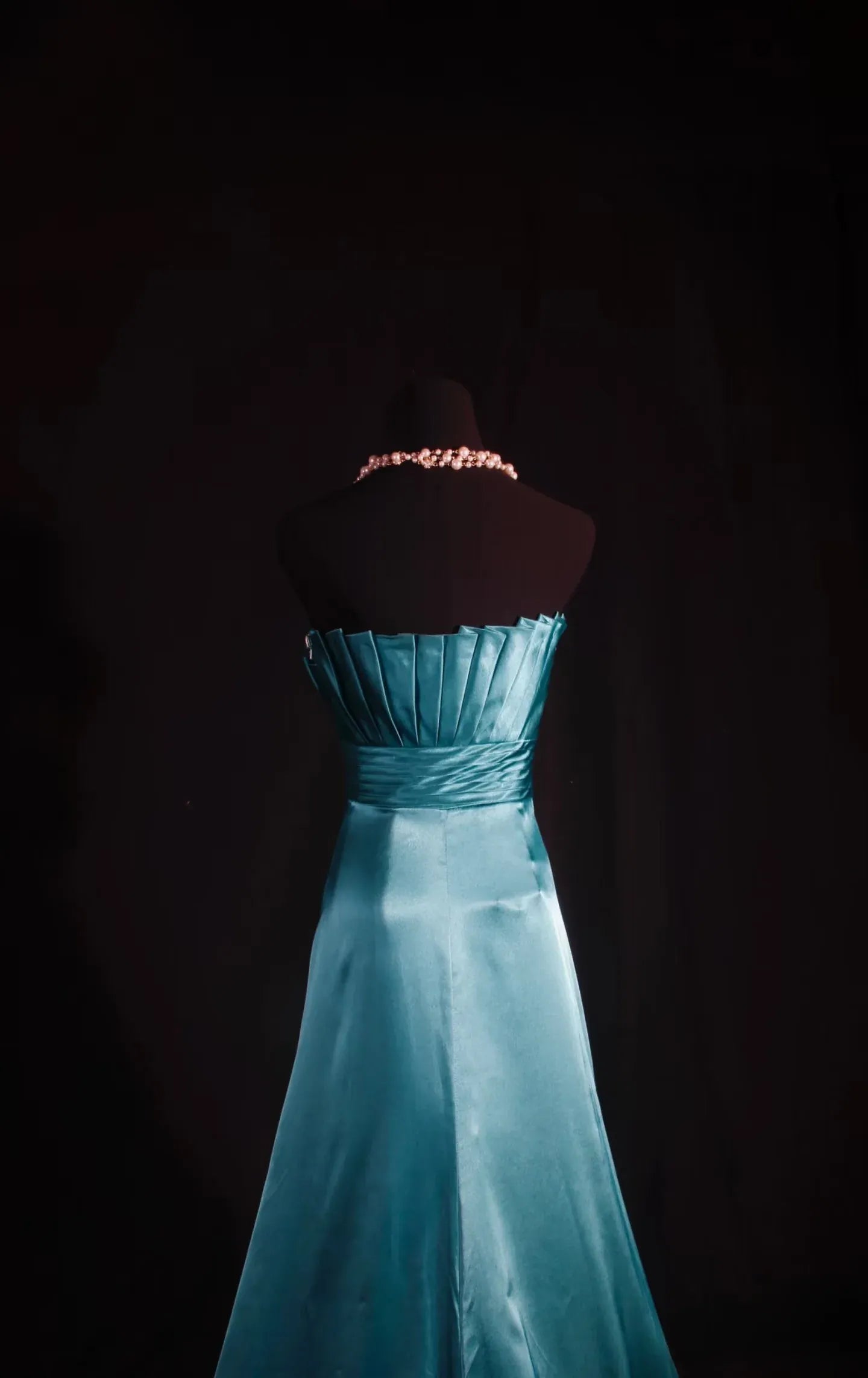 Elegant A-Line Strapless Pleated Waist Flower Satin Floor-Length Evening Gown