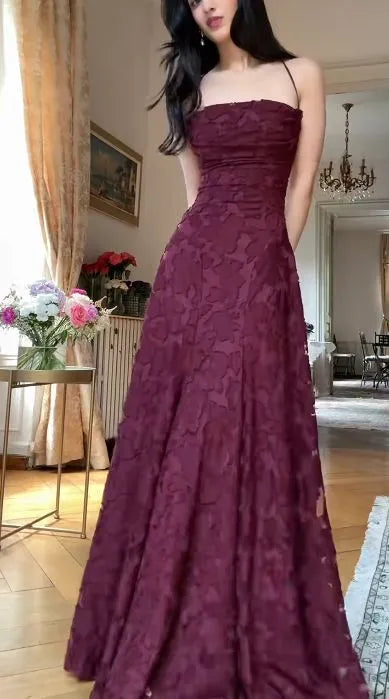 Elegant A-Line Strapless Sweetheart Criss Cross Lace-Up Back Jacquard Maxi Evening Dress