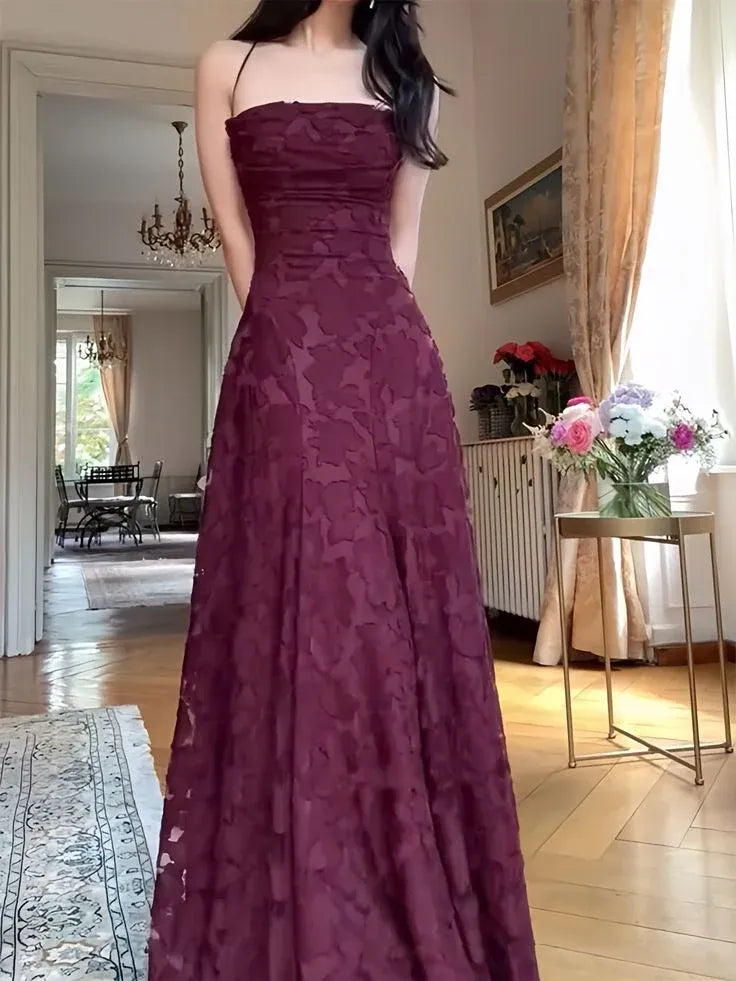 Elegant A-Line Strapless Sweetheart Criss Cross Lace-Up Back Jacquard Maxi Evening Dress